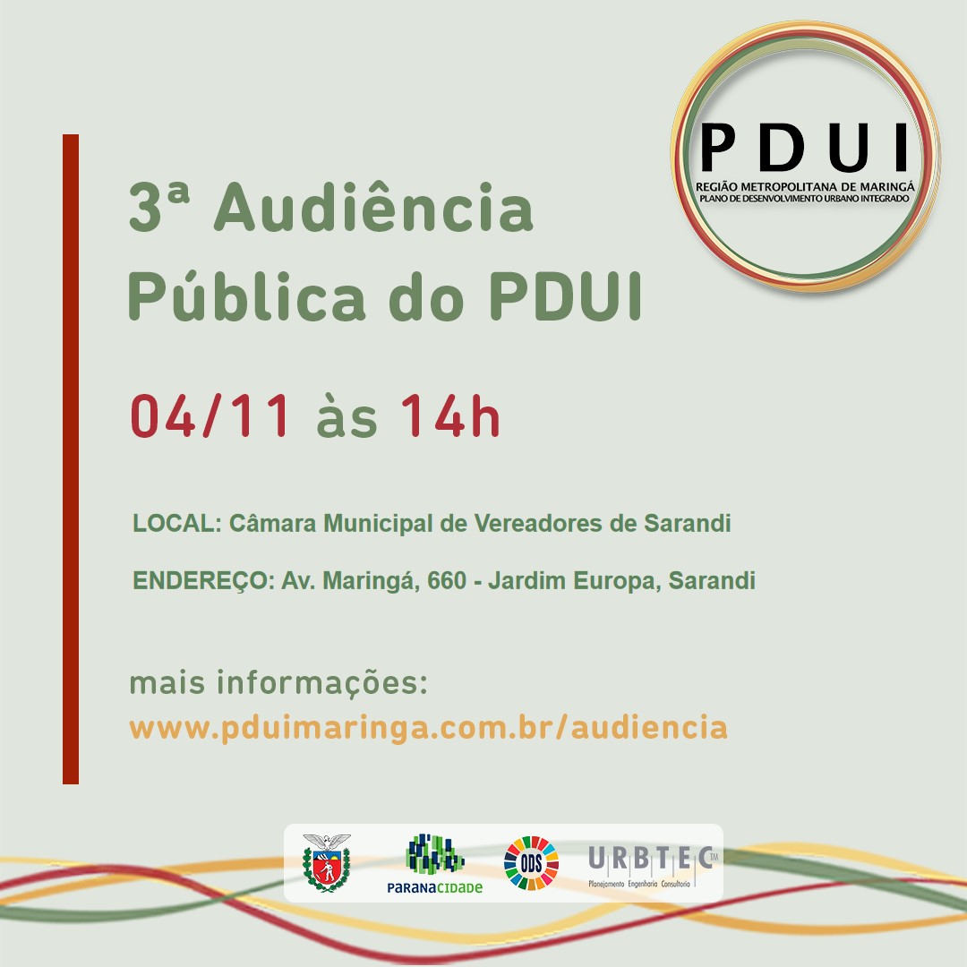 3ª Audiência Pública do PDUI - 04/11 às 14h